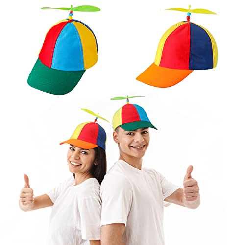 SATINIOR 2 Stück Herren Propeller Mützen Lustige Hubschrauber Kappe Mehrfarbiger Helikopter Hut mit Propellern für Erwachsene Kostüm Party Geschenke Zubehör (Baseballmütze Stil) von SATINIOR