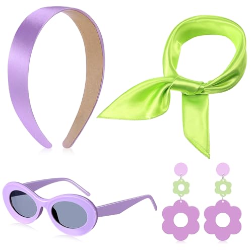 SATINIOR 4 Stück 60er 70er Jahre Hippie Disco Kostüm Zubehör Set Stirnband baumeln Ohrringe Sonnenbrille Seide Schal, Violett, Grün, Einheitsgröße SATINIOR 4 Stück 60er 70er Jahre Hippie Disco Kostüm Zubehör Set Stirnband baumeln Ohrringe Sonnenbrille Seide Schal, Violett, Grün, Einheitsgröße von SATINIOR