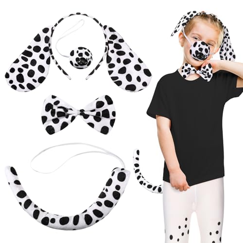 SATINIOR 5 TLG Kinder Dalmatiner Kostüm Set Hund Ohr Stirnband Dalmatiner Schwanz Nase Schleife Strumpfhose Halloween Karneval Tier Kostüm für Mädchen im Alter von 6-12 Jahren SATINIOR 5 TLG Kinder Dalmatiner Kostüm Set Hund Ohr Stirnband Dalmatiner Schwanz Nase Schleife Strumpfhose Halloween Karneval Tier Kostüm für Mädchen im Alter von 6-12 Jahren von SATINIOR