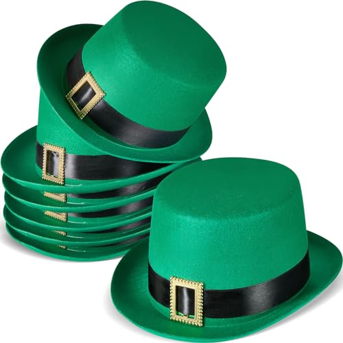 SATINIOR 6 Stück St. Patrick's Day Zylinder Grüner Filz Zylinder mit Schwarz Band und Gold Schnalle Kobold Hut Irische Kostüm Kopfbedeckungen für Erwachsene Fasching Kostüm Zubehör Party Geschenke von SATINIOR