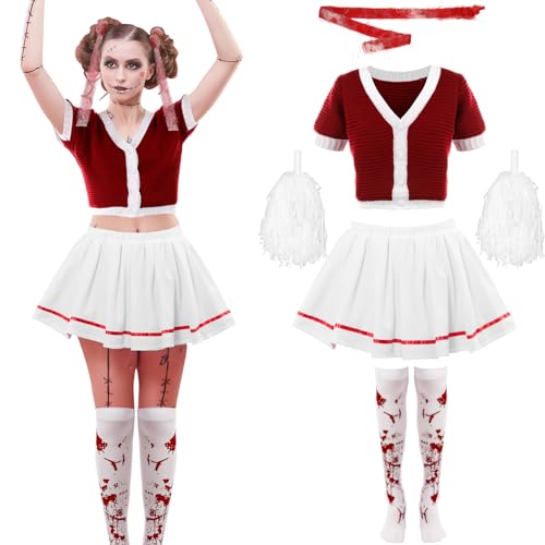 SATINIOR Cheerleader-Kostüme für Damen, Erwachsene, Mädchen, Uniform-Outfit für Halloween-Party (L Größe), 4 Stück von SATINIOR