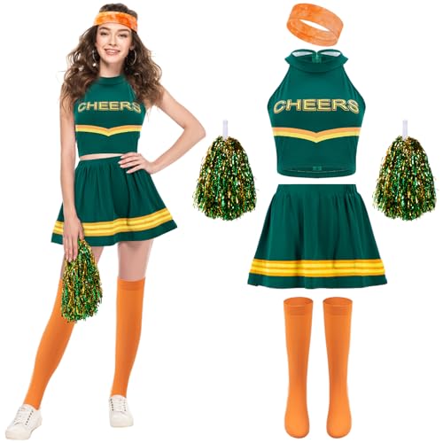 SATINIOR Cheerleader-Kostüme für Damen, Erwachsene, Mädchen, Uniform-Outfit für Halloween-Party (S-Größe) (US, Alpha, S, regulär, normal), 4 Stück von SATINIOR