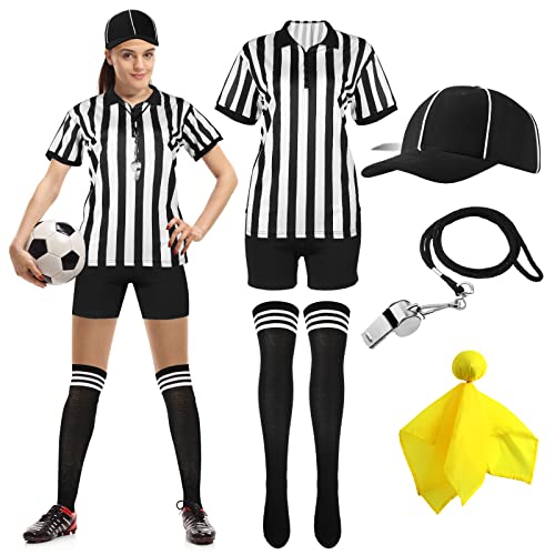SATINIOR Damen Schiedsrichter Kostüm Schwarz Weiß Streifen Shirt Jersey Shorts Schiedsrichter Hut für Halloween Cosplay Party (M) von SATINIOR