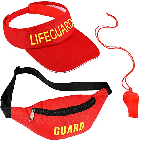 SATINIOR Guard Kostüm Set Enthält Verstellbaren Hut mit Lifeguard Guard Rettungsschwimmer Gürteltasche Rote Pfeifen mit Lanyard Guard Kostüm für Halloween Rettungsschwimmer Party Rolle von SATINIOR
