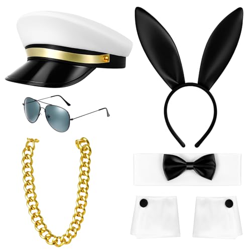 SATINIOR Halloween Bunny Kostüm für Unisex Kapitän Hut Erwachsene Bunny Stirnband Outfits Sonnenbrille Chunky Halskette Zubehör Schwarz Weiß SATINIOR Halloween Bunny Kostüm für Unisex Kapitän Hut Erwachsene Bunny Stirnband Outfits Sonnenbrille Chunky Halskette Zubehör Schwarz Weiß von SATINIOR