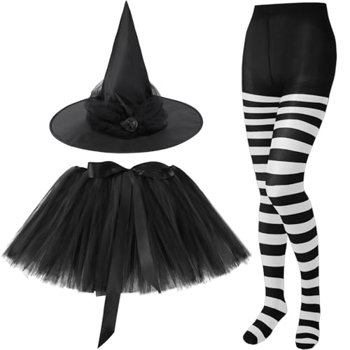 SATINIOR Halloween Hexenkostüm für Frauen 2025 Halloween Hexenhut Tutu Rock und gestreifte Strumpfhose für Cosplay Party, schwarz, weiß, Einheitsgröße SATINIOR Halloween Hexenkostüm für Frauen 2025 Halloween Hexenhut Tutu Rock und gestreifte Strumpfhose für Cosplay Party, schwarz, weiß, Einheitsgröße von SATINIOR