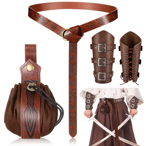 SATINIOR Halloween Nekromanten Anzug Mittelalterliche Accessoires Set Mittelalter Armschienen Geprägter Gürtel Kunstleder Gürtelbeutel für Wikinger Piraten Hexe Ritter (Keltischen Knotenprägemuster) SATINIOR Halloween Nekromanten Anzug Mittelalterliche Accessoires Set Mittelalter Armschienen Geprägter Gürtel Kunstleder Gürtelbeutel für Wikinger Piraten Hexe Ritter (Keltischen Knotenprägemuster) von SATINIOR