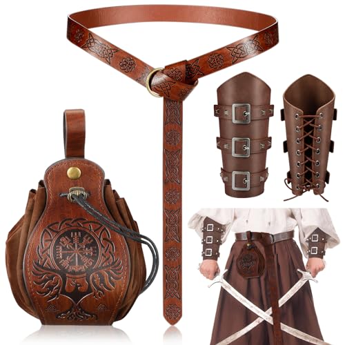 SATINIOR Halloween Nekromanten Anzug Mittelalterliche Accessoires Set Mittelalter Armschienen Geprägter Mittelalter Gürtel Kunstleder Gürtelbeutel für Wikinger Piraten Hexe Ritter Renaissance Kostüm von SATINIOR