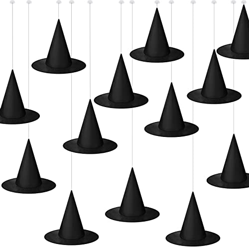 SATINIOR Hexen Hut Halloween Kostüm Hexenhut Schwarzer Hängender Hexenhut mit Hängend Seil Zubehör und Transparenten Nahtlosen Haken (12 Stück) von SATINIOR