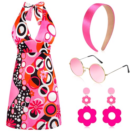 SATINIOR Hippie-Kostüm für Damen, 60er-/70er-Jahre, Retro-Stil, Disco-Kostüm, grooviges Kleid, Stirnband, Ohrringe, Party, Sonnenbrille für Halloween, Größe S, 4 Stück SATINIOR Hippie-Kostüm für Damen, 60er-/70er-Jahre, Retro-Stil, Disco-Kostüm, grooviges Kleid, Stirnband, Ohrringe, Party, Sonnenbrille für Halloween, Größe S, 4 Stück von SATINIOR