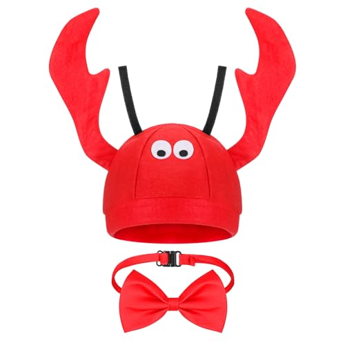SATINIOR Lobster Hut Verstellbare Rote Kostüm Mütze Lustiger Languste Hut mit Roter Fliege für Kinder Damen Herren Erwachsene Halloween Weihnachten Ostern Party Dekoration Kostüm Zubehör von SATINIOR