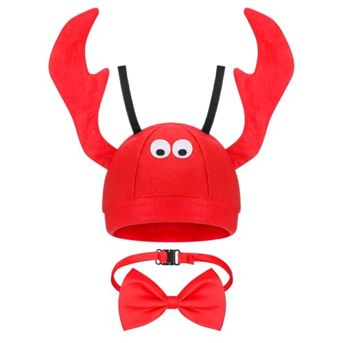 SATINIOR Lobster Hut Verstellbare Rote Kostüm Mütze Lustiger Languste Hut mit Roter Fliege für Kinder Damen Herren Erwachsene Halloween Weihnachten Ostern Party Dekoration Kostüm Zubehör von SATINIOR