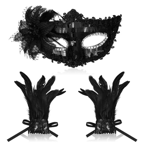 SATINIOR Maskerade Maske und Gotischen Feder Manschetten Venezianischen Pailletten Party Maske für Frauen Halloween Rollenspiel Kostüm Karneval Maskenball SATINIOR Maskerade Maske und Gotischen Feder Manschetten Venezianischen Pailletten Party Maske für Frauen Halloween Rollenspiel Kostüm Karneval Maskenball von SATINIOR