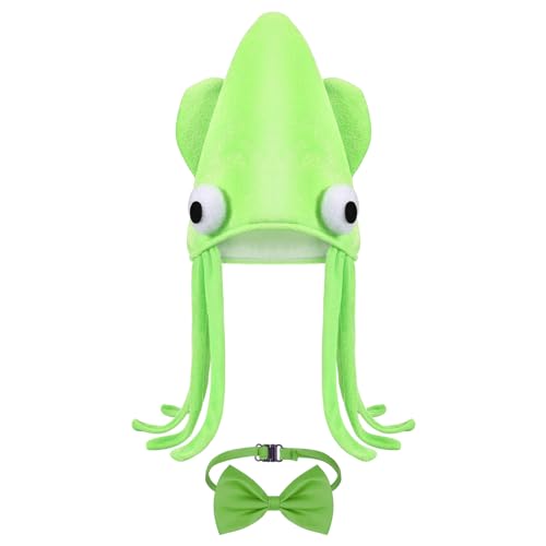 SATINIOR Octopus Grüner Verstellbarer Tier Hut Mit Grüne Fliege für Kinder Erwachsene - Lustige Mütze für Halloween Weihnachten Ostern Party Dekoration Fantasie Kostüm Zubehör von SATINIOR