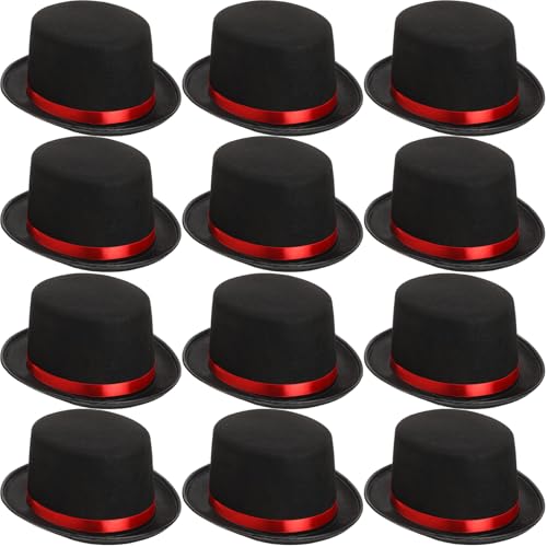 SATINIOR Schwarze Bowler Derby Hüte Bulk für Männer Frauen Halloween Filz Bowler Kostüm Hut für Cosplay Vintage Kostüm Zubehör, Schwarz Rot, Red Ribbon SATINIOR Schwarze Bowler Derby Hüte Bulk für Männer Frauen Halloween Filz Bowler Kostüm Hut für Cosplay Vintage Kostüm Zubehör, Schwarz Rot, Red Ribbon von SATINIOR