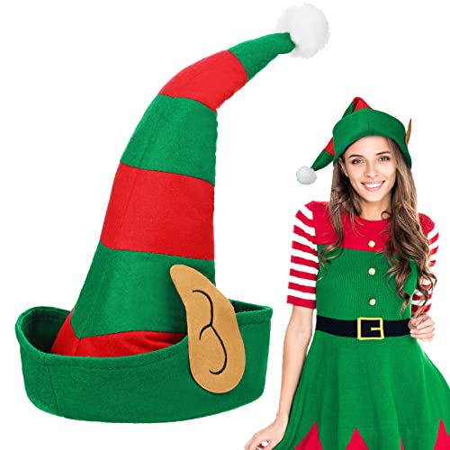 SATINIOR Weihnachten Elfen Hut mit Ohren Elfen Mütze für Erwachsene Neuheit Weihnachtself Hut Lustige Rote und Grüne Weihnachten Elfen Kopfbedeckung mit Plüsch Bommel für Damen Herren Kostüm von SATINIOR