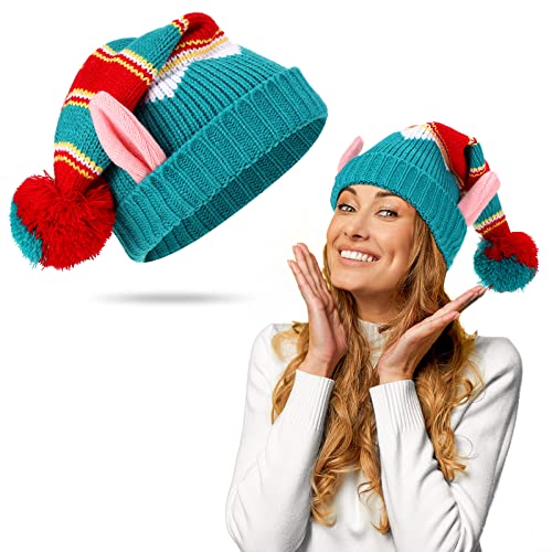 SATINIOR Weihnachten Mütze Elfenhut Weihnachtsmütze für Herren Damen Winter Weihnachtshut Gestrickte Warme Bommelmütze (Lebendig) von SATINIOR