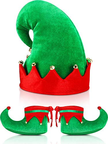 SATINIOR Weihnachten Santa Elf Schuhe und Hut Weihnachten Rot Grün Kostüm Zubehör-Set (21 cm/ 8 Zoll) von SATINIOR