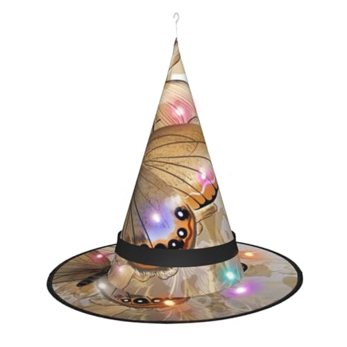 SATUSA Floral With Butterfly Print Halloween Decoration Witch Hat Light Up Witch Hat Hanging Lighted Glowing Witch Hat For Halloween Party Supplies von SATUSA