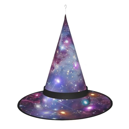 SATUSA Mysterious Stars Print Halloween Decoration Witch Hat Light Up Witch Hat Hanging Lighted Glowing Witch Hat For Halloween Party Supplies von SATUSA