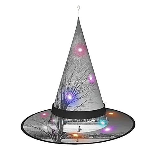 SATUSA Willow Tree Print Halloween Decoration Witch Hat Light Up Witch Hat Hanging Lighted Glowing Witch Hat For Halloween Party Supplies von SATUSA
