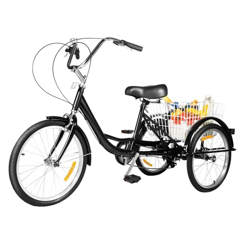 20 Zoll Dreirad für Erwachsene 3-Räder Fahrrad Senioren Erwachsenendreirad Unisex Geschwindigkeit Tricycle 8 Gang mit Einkaufskorb Tricycle Schwarz von SAUADY
