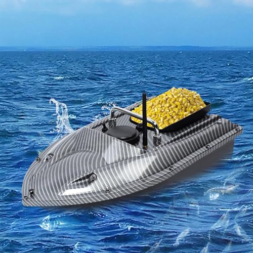 Köderboot Fischboot mit 500m Fernsteuerung und 1.5kg Köderkapazität LED Positionslichter für Angeln Nachtfischen 49x27x16cm Schwarz von SAUADY