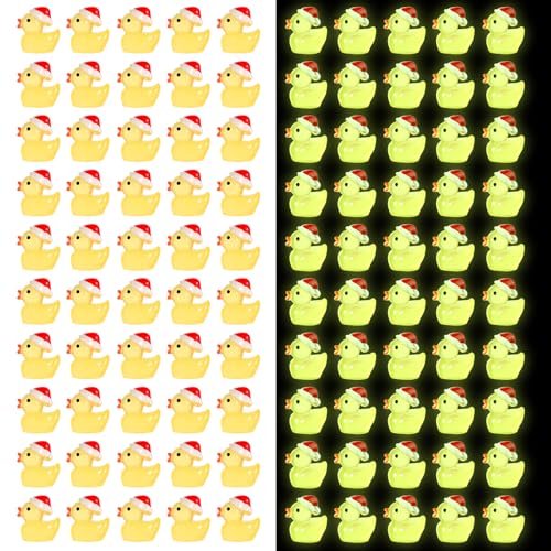 100 Stück Mini Enten Weihnachten, Mini Harz Enten die im Dunkeln Leuchten Winzige Harz Spielzeuge Weihnachts Enten für DIY Bastelarbeiten, Gartenlandschaft, Heimdekorationen (Gelb) von SAVITA
