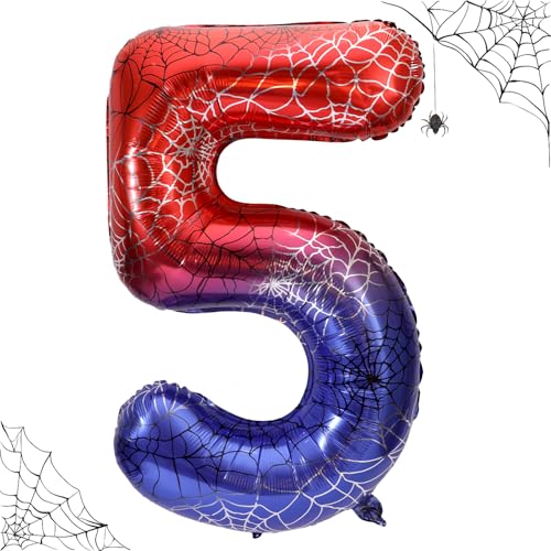 101,6cm Riesiger Spinnennetz Zahlen Geburtstagsballon, Großer Spinnen Thema Zahlenballons Rote Blaue Helden Partydekorationen für Jungen Kinder Geburtstag Jubiläum Halloween Partyzubehör (5) von SAVITA