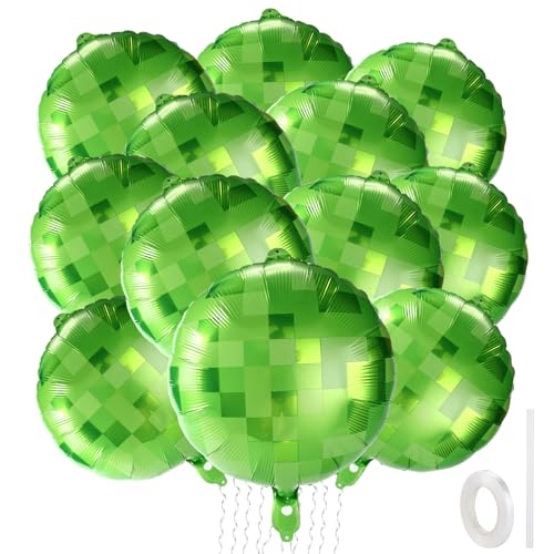 12stk Grüne Pixel Luftballons, 45,72cm Große Aluminiumfolienballons im Pixel Stil mit Bändern und Strohhalmen für die Dekoration von Themen Geburtstagspartys von SAVITA