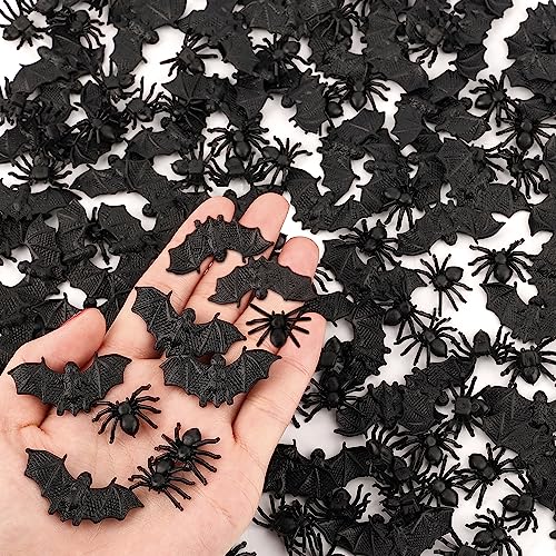 200 Stück Halloween-Fledermäuse und Spinnen, Halloween Fledermäuse Fake Mini Schwarze Spinne Plastik Realistische Spinne Gruselige Gruselige Spinne Dekorationen für Halloween-Partys von SAVITA