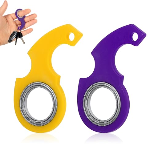 2stk Schlüsselanhänger Spinner Fidget, Schlüsselanhänger Spinner Tragbarer Schlüsselanhänger-Spinner Schlüsselanhänger-Spinner für Teen und Erwachsene Fingerübungen Angstlinderung (Lila, Gelb) von SAVITA