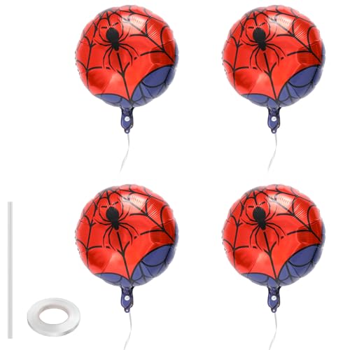 4stk Spinnennetz Ballon, 45cm Spinnen Ballon Folien Rote und Blaue Heldenparty-Dekoration für Jungen Mädchen Halloween Geburtstagsparty Zubehör von SAVITA