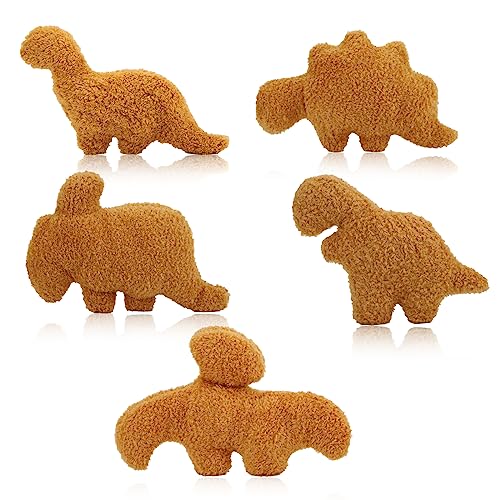 SAVITA 5stk Dino Chicken Nugget Plüschtier, Süßes Dino Wurfkissen Weiches Dinosaurier-Kissen Stofftier Plüschspielzeug für Geburtstags Dinosaurier Mottoparty Dekorationen (Mini-Dino mit 5 Sorten) von SAVITA