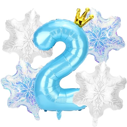 5stk Schneeballon-Dekorationen Geburtstagspartys, Blaue Zahlen und 4stk Schneeflockenballons Dekorationen und Gastgeschenke für Geburtstagspartys Winterwunderland Blaue Prinzessin(Nummer 2) von SAVITA