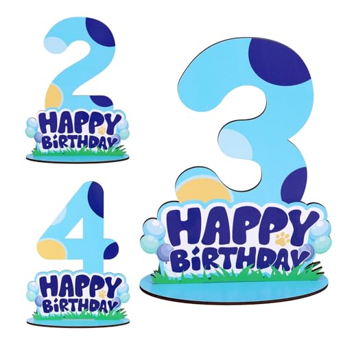 Blauer Hund 3. Geburtstag Schild Tischdekoration für Tisch, Holz Happy Birthday Zahlenständer Schild für Jungen Mädchen Kinder Freistehende Partydekoration Blauer Hund 3. Geburtstag Schild Tischdekoration für Tisch, Holz Happy Birthday Zahlenständer Schild für Jungen Mädchen Kinder Freistehende Partydekoration von SAVITA