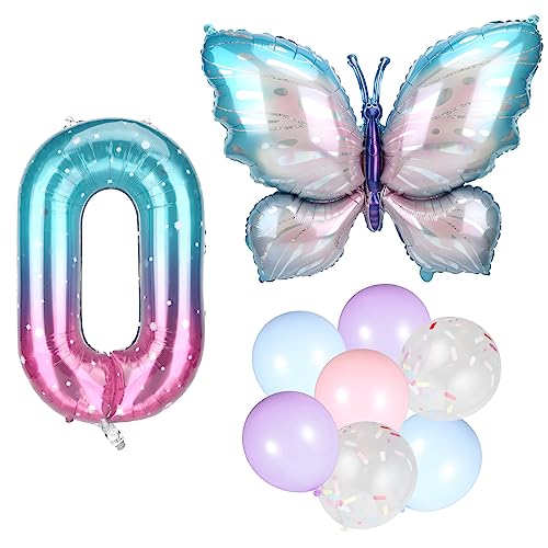 Butterfly Aluminum Film Balloon Set, Large Foil Gradient Number Balloon 38 Inch with Candy Colored Latex Balloons Confetti Balloon for Birthday Party Anniversary Graduation Decorations (0) von SAVITA