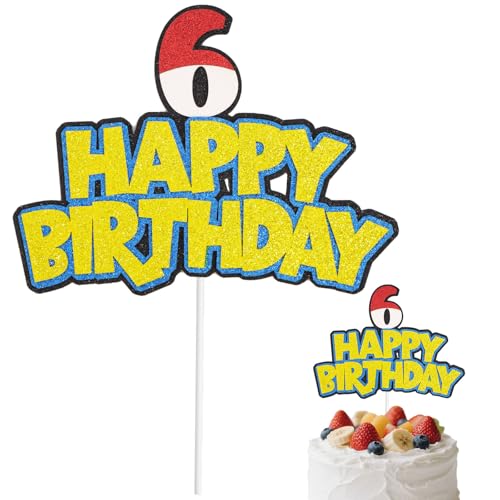 Cartoon-Geburtstagskuchenaufsatz, Glitzernde Rot-Weiße Zahl und Happy Birthday Schild Kuchendekoration Anime-Mottoparty Dekorationszubehör (Nummer 6) von SAVITA