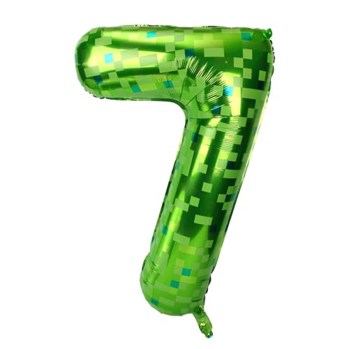 Grün Pixel Ballons, 101cm Riesiger Miner Folienballons Zahlen Grün Pixel Party Deko Szubehör für Jubiläums Geburtstagsspiel Mottoparty (7) von SAVITA