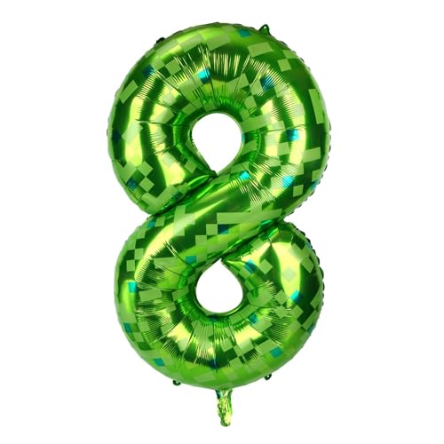 Grün Pixel Ballons, 101cm Riesiger Miner Folienballons Zahlen Grün Pixel Party Deko Szubehör für Jubiläums Geburtstagsspiel Mottoparty (8) von SAVITA