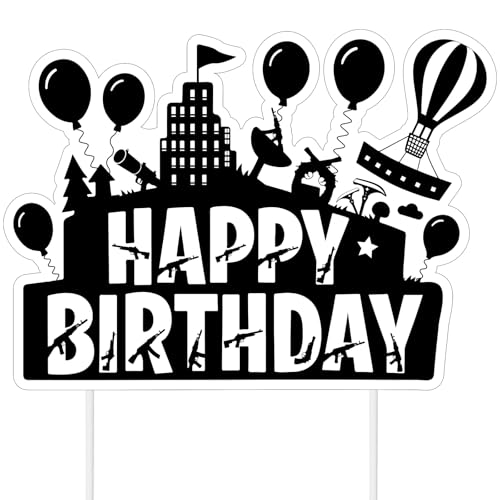 Happy Birthday Cake Topper, 20,5x15cm Schwarze Silhouetten-Stadtbild-Geburtstagskuchendekoration mit Stäbchen Videospiel-Partygeschenke für Jungen Mädchen Gamer-Motto-Partyzubehör Happy Birthday Cake Topper, 20,5x15cm Schwarze Silhouetten-Stadtbild-Geburtstagskuchendekoration mit Stäbchen Videospiel-Partygeschenke für Jungen Mädchen Gamer-Motto-Partyzubehör von SAVITA