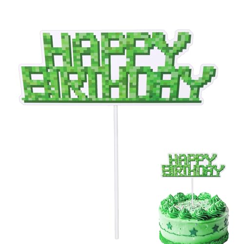 Happy Birthday Tortenaufsatz, Grüne Partydekorationen zum Thema Spiel für Kinder Süßer Cartoon-Geburtstagskuchenaufsatz Foto-Requisite Partyzubehör zum Thema Spiel von SAVITA