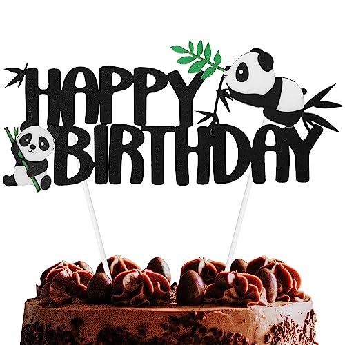 Panda Geburtstagskuchenaufsatz, Happy Birthday Kuchenaufsatz Panda Kuchenaufsatz Panda Happy Birthday Kuchendekorationen für Frauen Mädchen Babyparty (Schwarz) von SAVITA