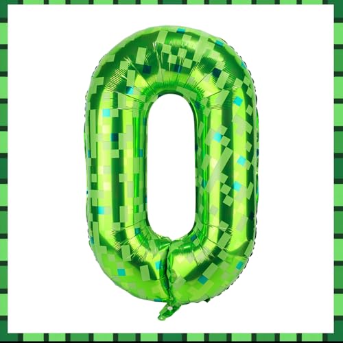 Pixel-Zahlenballons, 101 cm Grün Große Folienballons Spielthema Party-Dekorationen für Jahrestage Geburtstage Kinder Jungen Mädchen (Zahl 0) von SAVITA