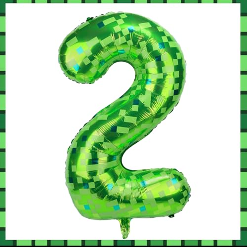 Pixel-Zahlenballons, 101 cm Grün Große Folienballons Spielthema Party-Dekorationen für Jahrestage Geburtstage Kinder Jungen Mädchen (Zahl 2) von SAVITA