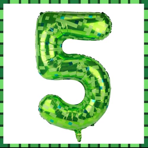 Pixel-Zahlenballons, 101 cm Grün Große Folienballons Spielthema Party-Dekorationen für Jahrestage Geburtstage Kinder Jungen Mädchen (Zahl 5) von SAVITA