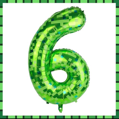 Pixel-Zahlenballons, 101 cm Grün Große Folienballons Spielthema Party-Dekorationen für Jahrestage Geburtstage Kinder Jungen Mädchen (Zahl 6) von SAVITA