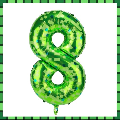 Pixel-Zahlenballons, 101 cm Grün Große Folienballons Spielthema Party-Dekorationen für Jahrestage Geburtstage Kinder Jungen Mädchen (Zahl 8) von SAVITA