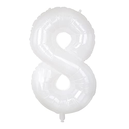 SAVITA 1 Stück Weißer Zahlenballon Folienballon 8 Folie Riesiger Nummer Ballon für Geburtstagsparty Aktivität Sammeln Festival Feier Jubiläum Dekoration Zubehör (Weiß, 101cm) von SAVITA
