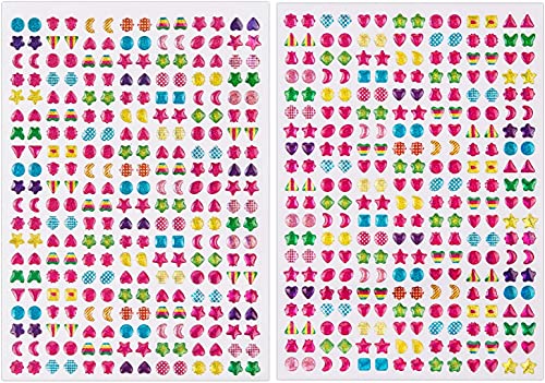 SAVITA 2000+ Klebeohrringe Ohrringe 3D Aufkleber Selbstklebend Klebeohrringe Sticker für Kinder Mädchen Mehrere Farben und Formen(4 Bogen) von SAVITA